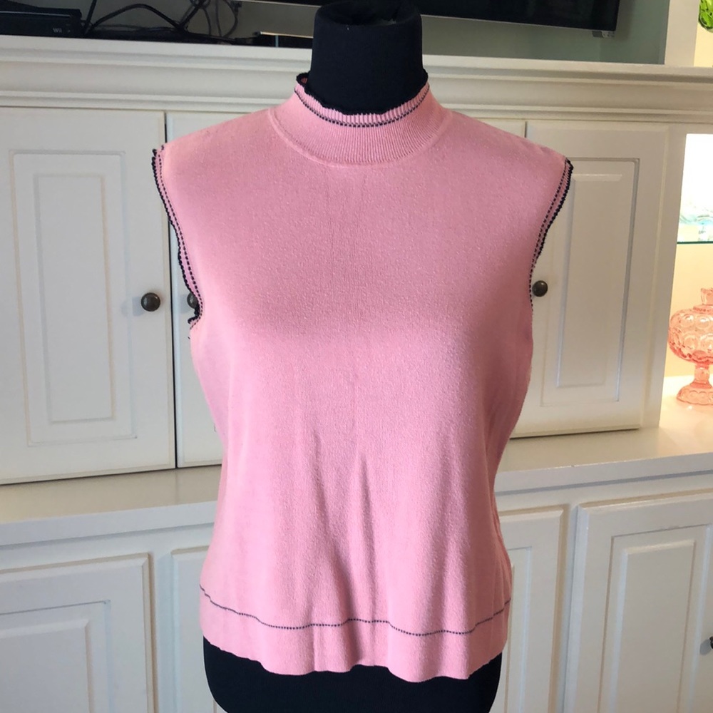 EMMA JAMES sleeveless sweater, pink with black. 😍